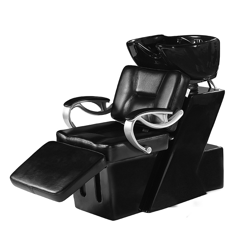 Fauteuil bol à shampoing inclinable noir avec repose-pieds